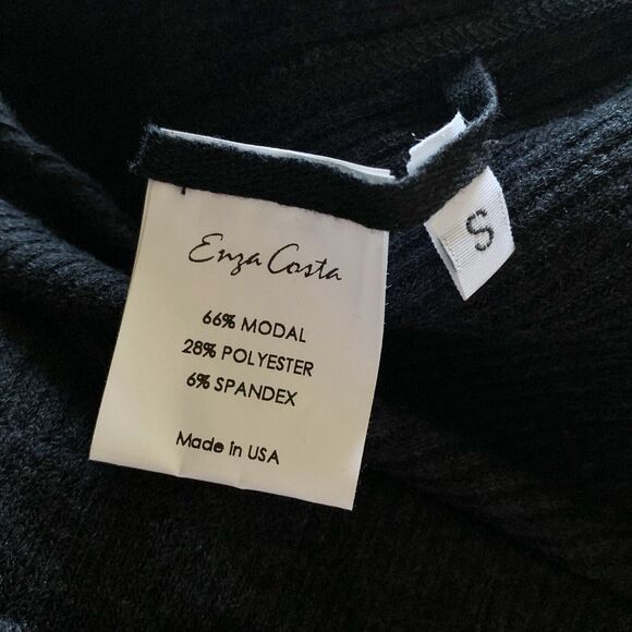 Enza Costa Rib Knit Midi Dress S Long Sleeve High Neck Gray Stretch Turtleneck - Picture 6 of 7